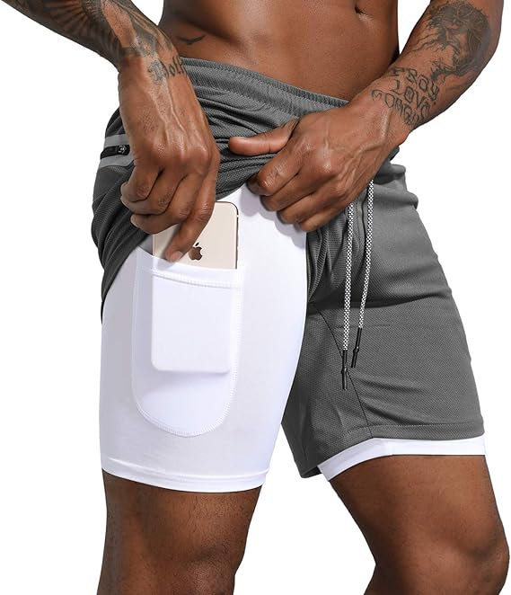 Leidowei Men's 2 in 1 Workout Running Shorts Lightweight Training Yoga Gym 7" Sh